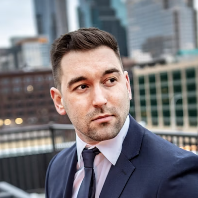 Businessman city skyline portrait photo